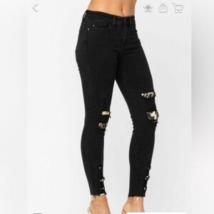 Judy Blue Leopard patch distressed jeans